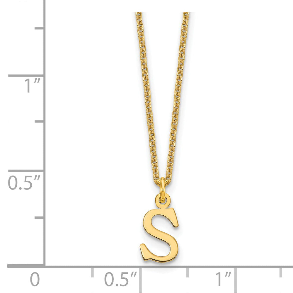 14k Yellow Gold Tiny Cut Out Block Letter T Initial Pendant and Necklace