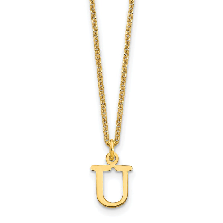 14k Yellow Gold Tiny Cut Out Block Letter V Initial Pendant and Necklace