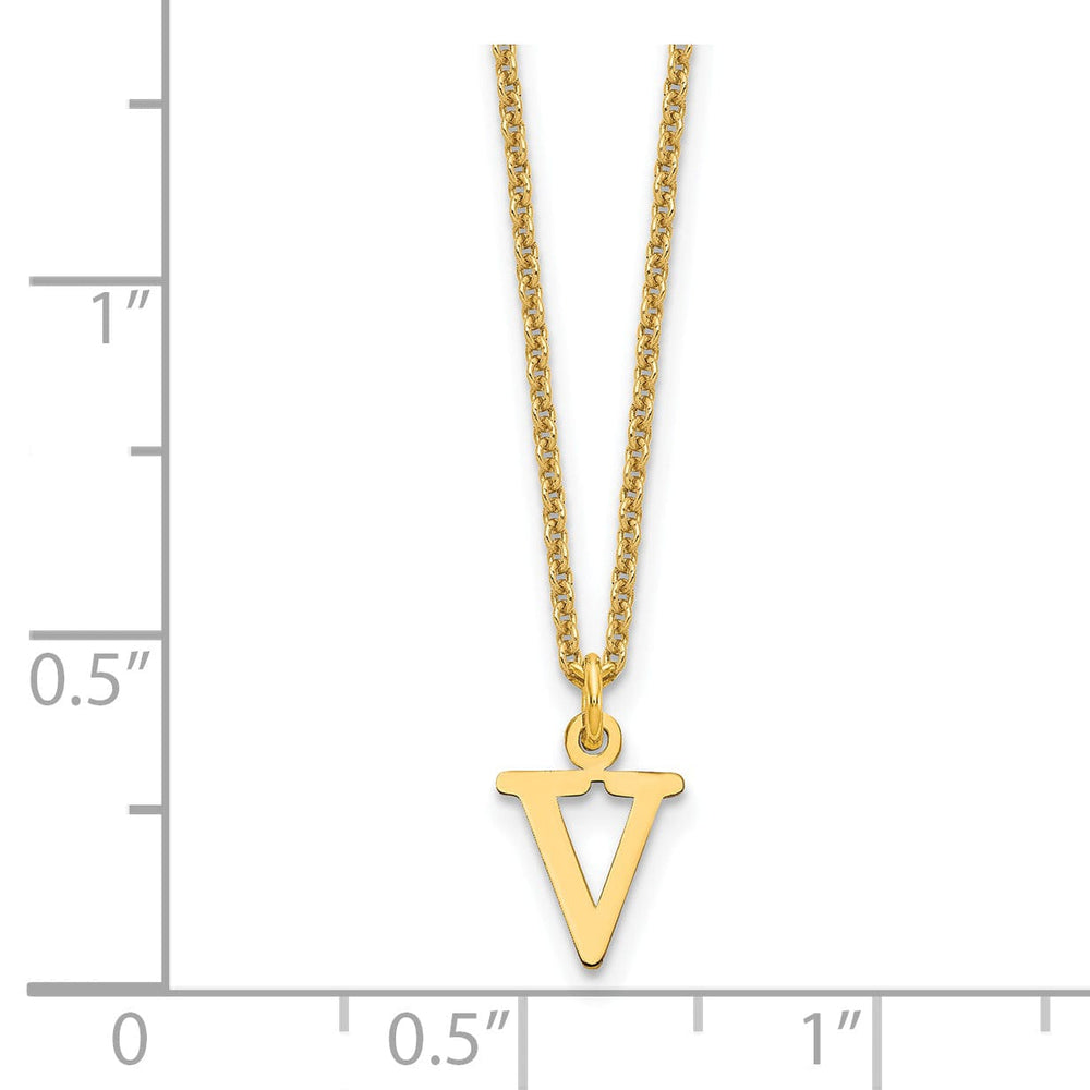 14k Yellow Gold Tiny Cut Out Block Letter W Initial Pendant and Necklace