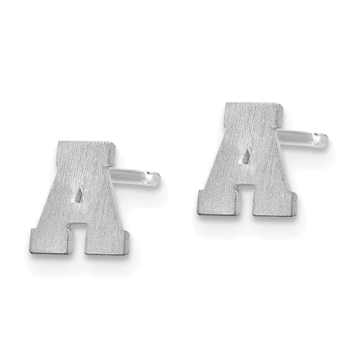 14K White Gold Script Satin Brushed Finish Letter A Initial Earrings