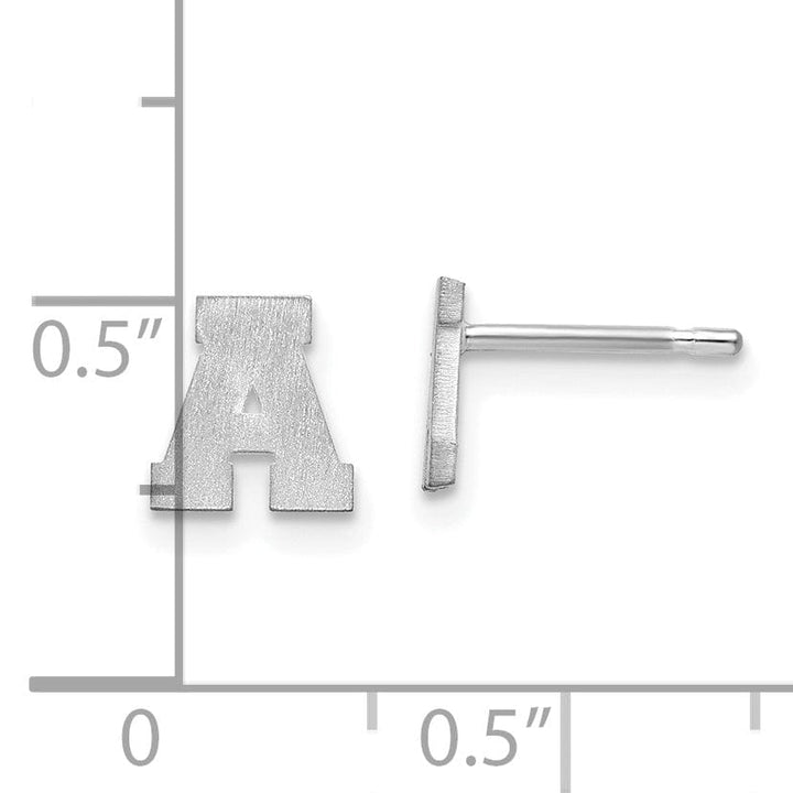 14K White Gold Script Satin Brushed Finish Letter A Initial Earrings