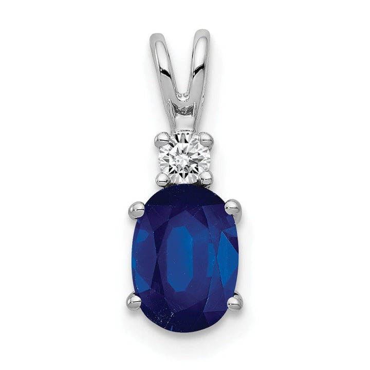 14k White Gold Oval Sapphire Diamond Pendant