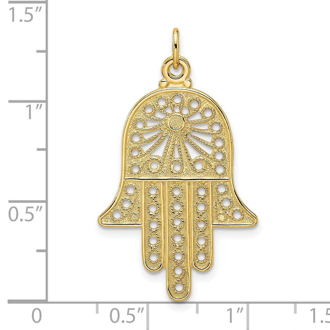 14k Yellow Gold Unisex Polished Finish Filligree Design Hamsa Pendant