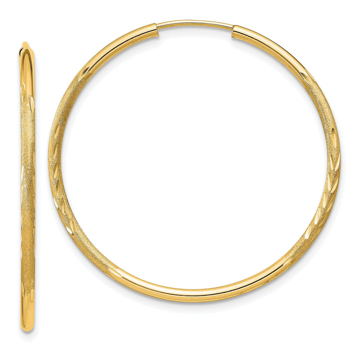 14k Yellow Gold Satin D.C Endless Hoops 1.5mm x 30mm