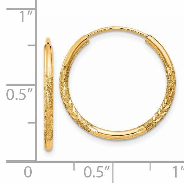 14k Yellow Gold Satin D.C Endless Hoops 1.5mm x 17mm