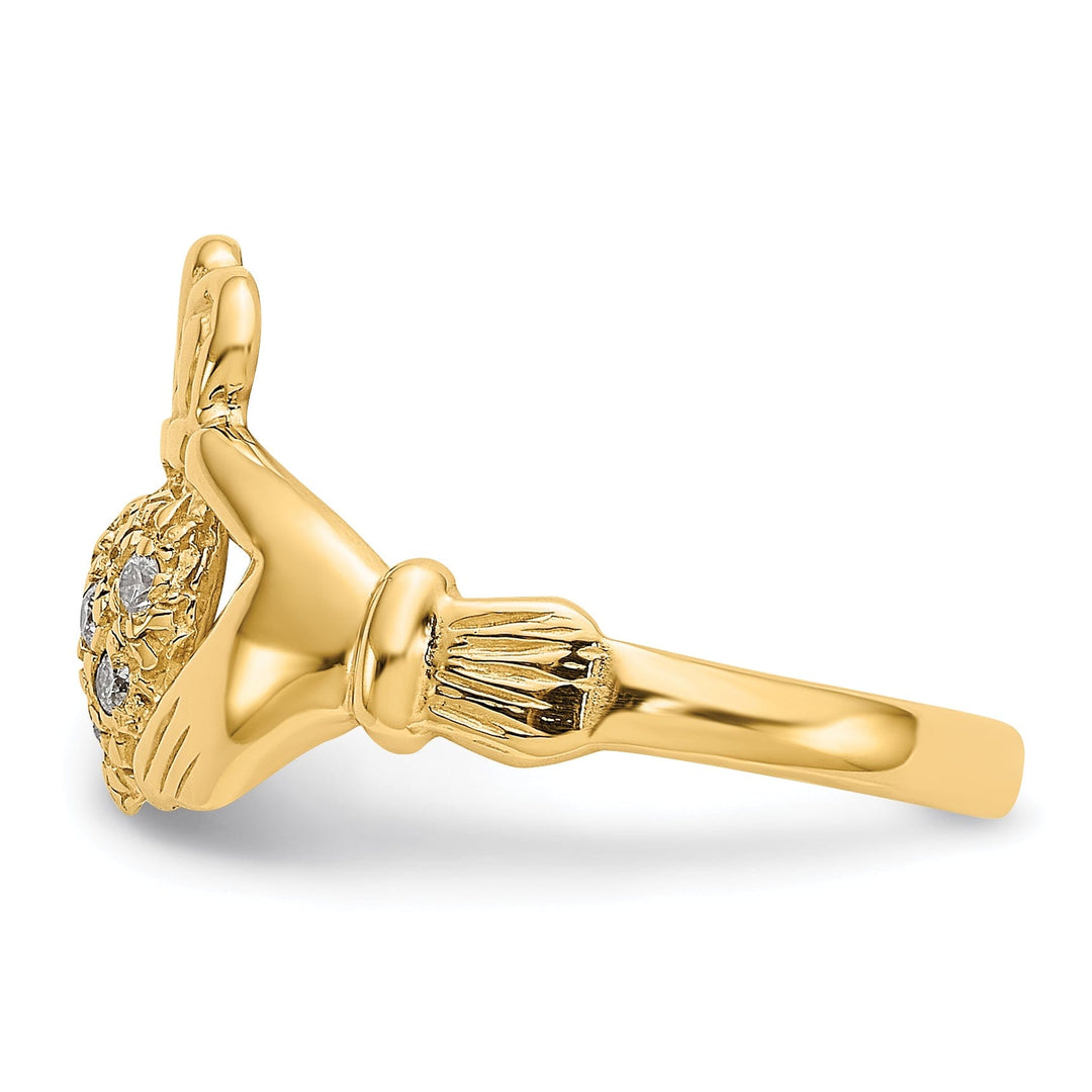 14kt diamond yellow gold ladies claddagh ring