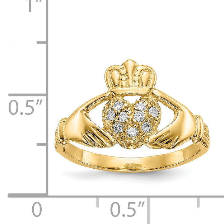 14kt diamond yellow gold ladies claddagh ring