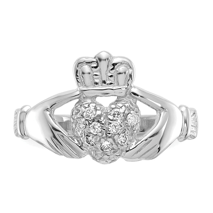 14kt white gold ladies claddagh diamond ring