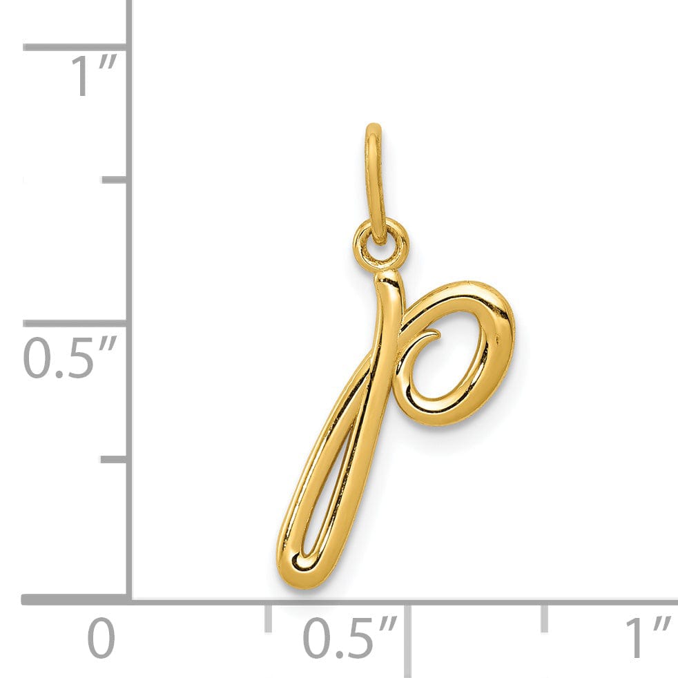 14K Yellow Gold Lower Case Script Letter P Initial Pendant