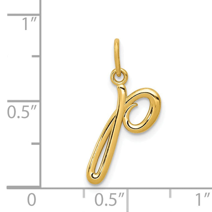14K Yellow Gold Lower Case Script Letter P Initial Pendant
