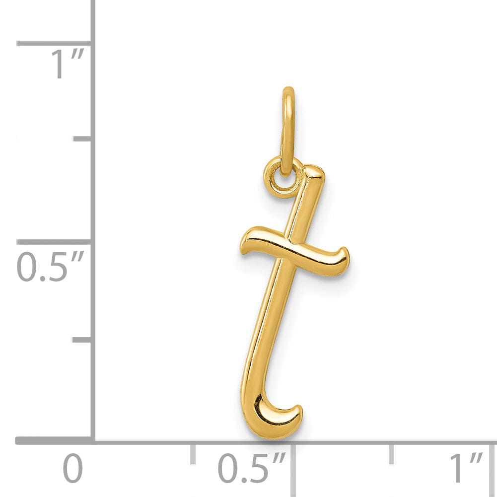 14K Yellow Gold Lower Case Script Letter T Initial Pendant