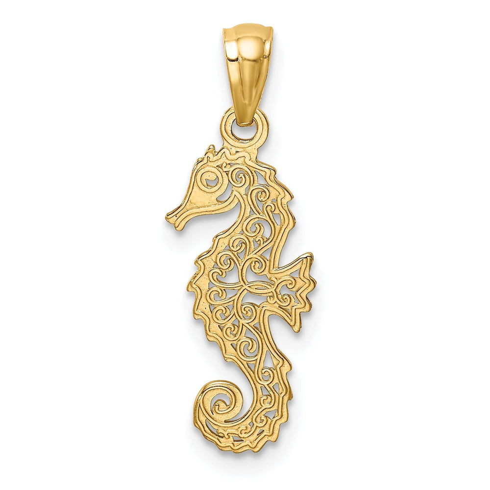 14k Yellow Gold Solid Polished Diamond Cut Finish Filigree Design Men's Seahorse Charm Pendant