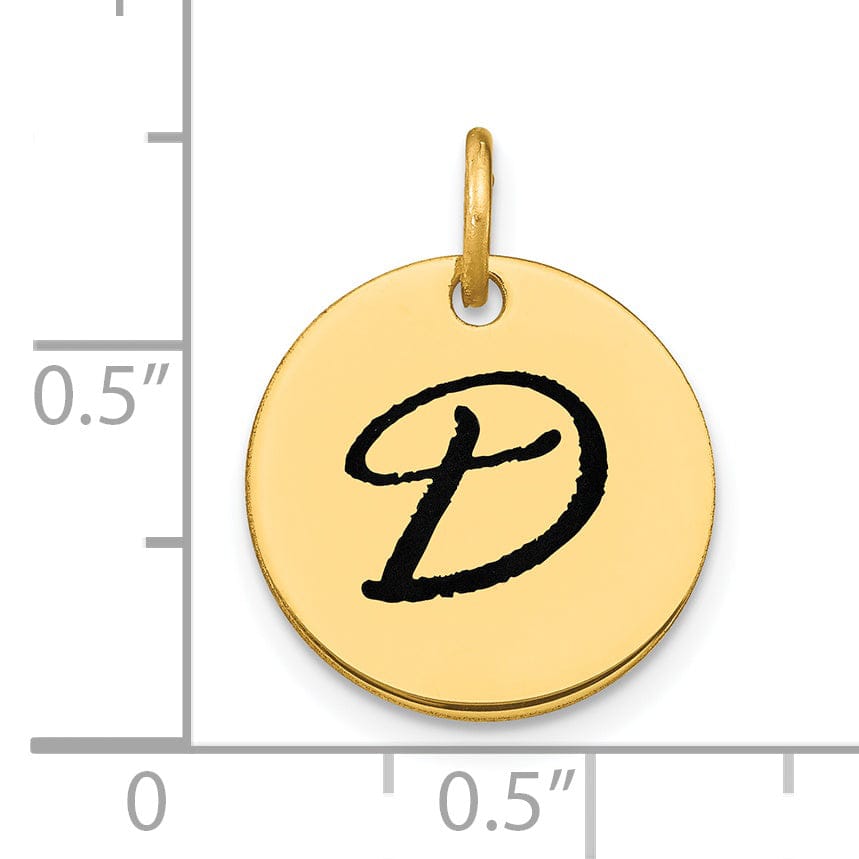 14k Yellow Gold Polished Black Epoxy Finish Letter D Initial Disk Shape Charm Pendant