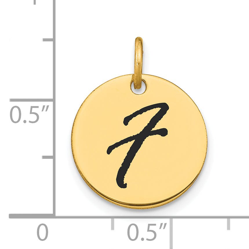 14k Yellow Gold Polished Black Epoxy Finish Letter F Initial Disk Shape Charm Pendant