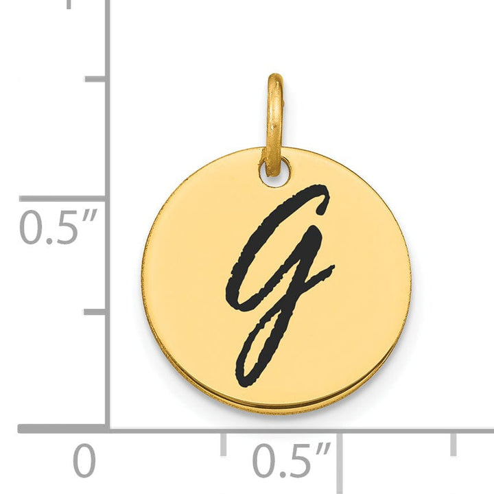 14k Yellow Gold Polished Black Epoxy Finish Letter G Initial Disk Shape Charm Pendant