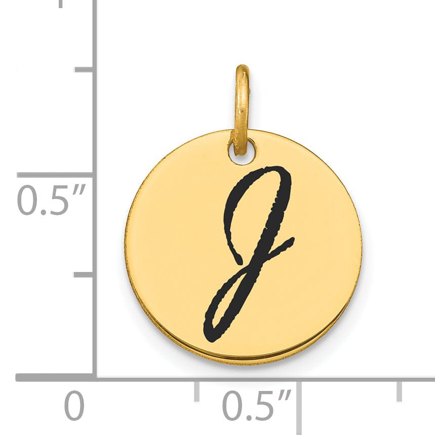 14k Yellow Gold Polished Black Epoxy Finish Letter J Initial Disk Shape Charm Pendant