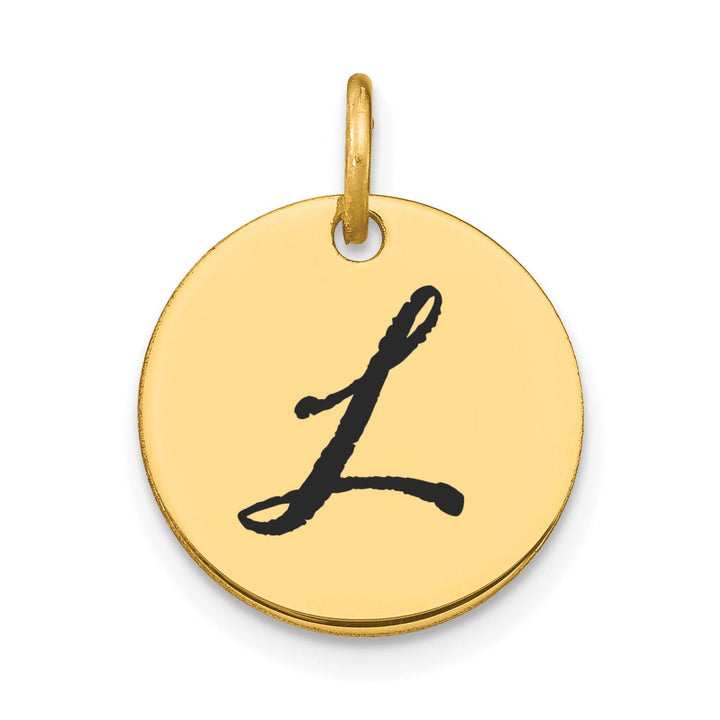 14k Yellow Gold Polished Black Epoxy Finish Letter L Initial Disk Shape Charm Pendant