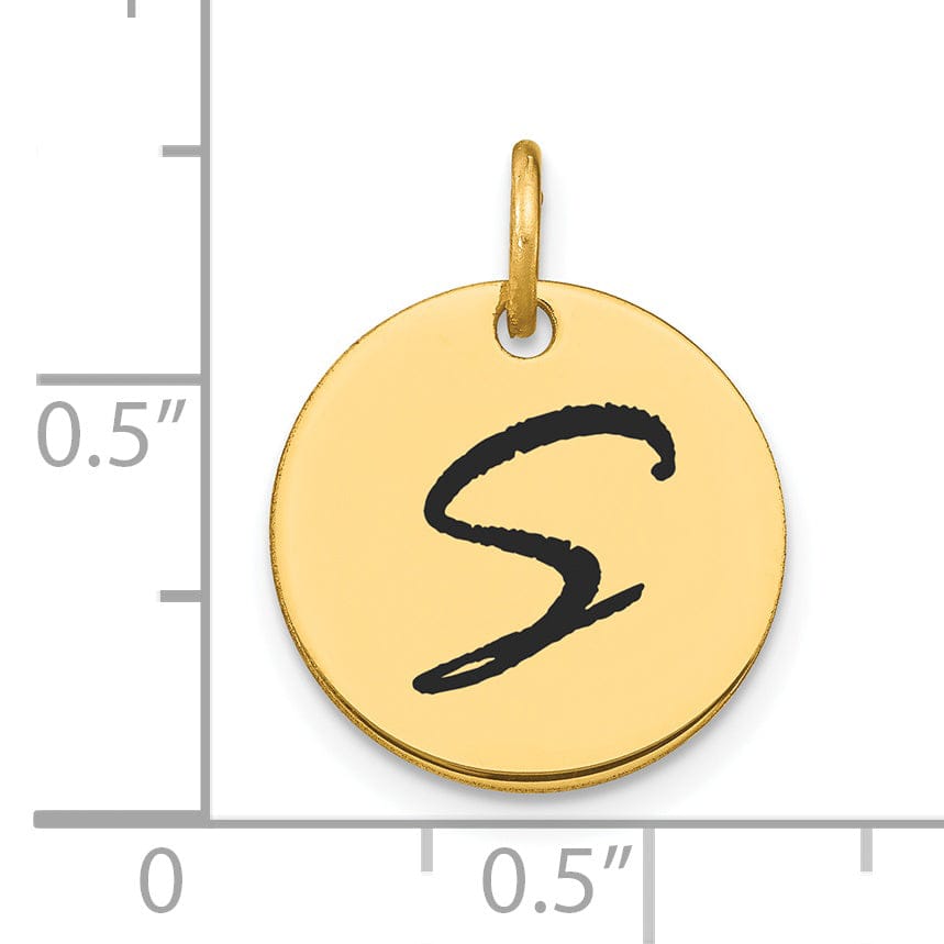 14k Yellow Gold Polished Black Epoxy Finish Letter S Initial Disk Shape Charm Pendant