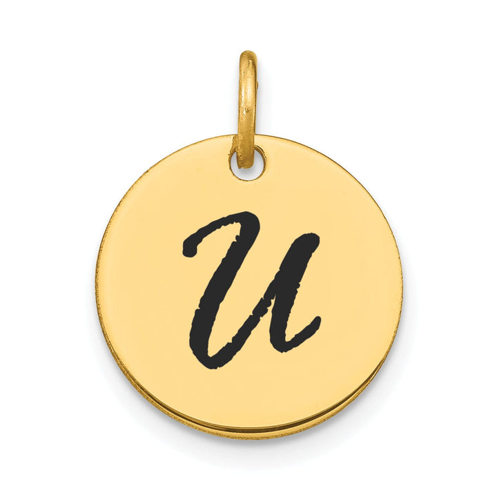 14k Yellow Gold Polished Black Epoxy Finish Letter U Initial Disk Shape Charm Pendant