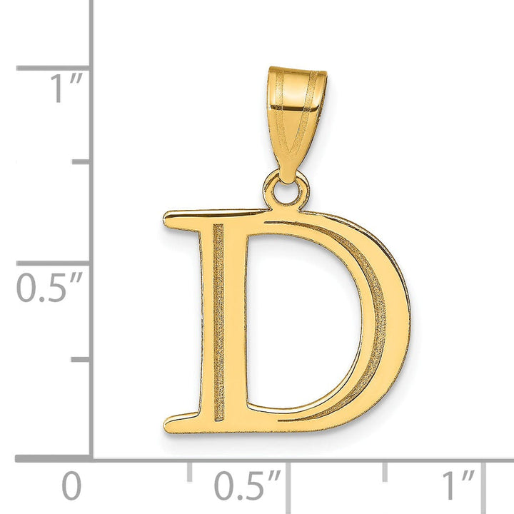 14k Yellow Gold Etched Finish Block Letter D Initial Design Pendant