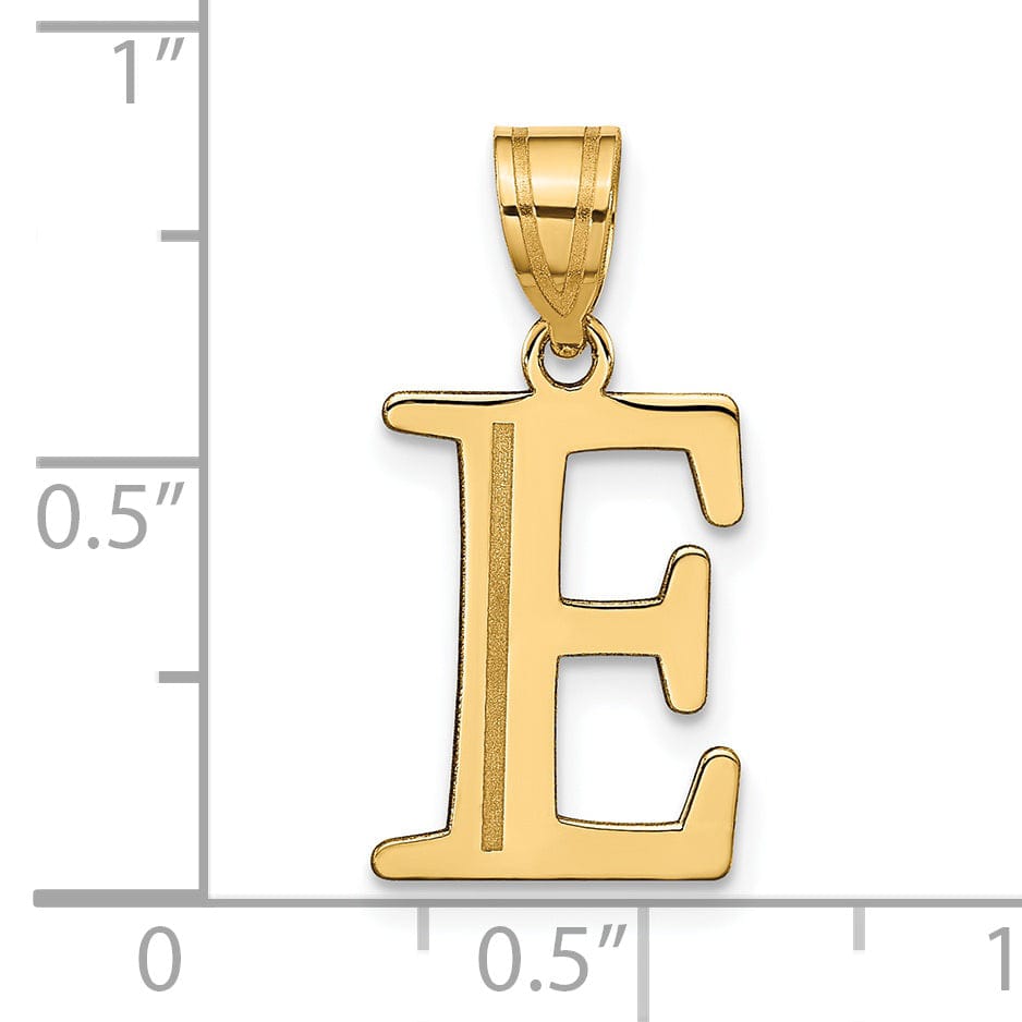 14k Yellow Gold Etched Finish Block Letter E Initial Design Pendant