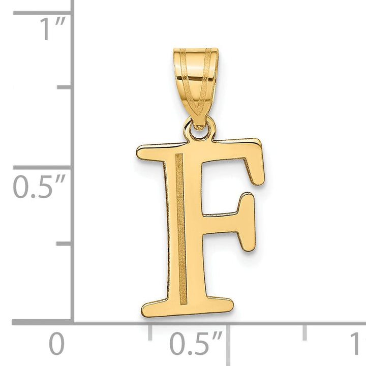 14k Yellow Gold Etched Finish Block Letter F Initial Design Pendant