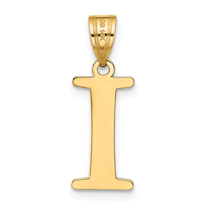 14k Yellow Gold Etched Finish Block Letter I Initial Design Pendant