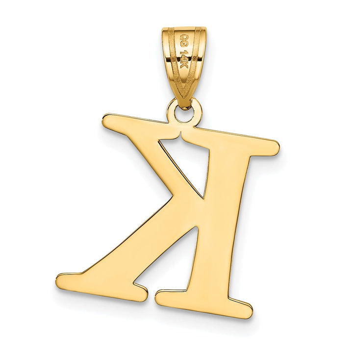 14k Yellow Gold Etched Finish Block Letter K Initial Design Pendant