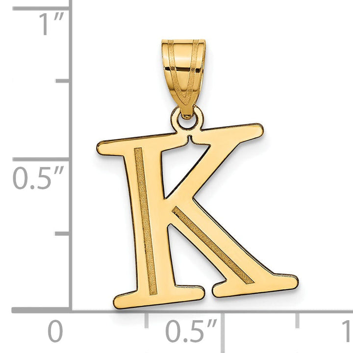 14k Yellow Gold Etched Finish Block Letter K Initial Design Pendant