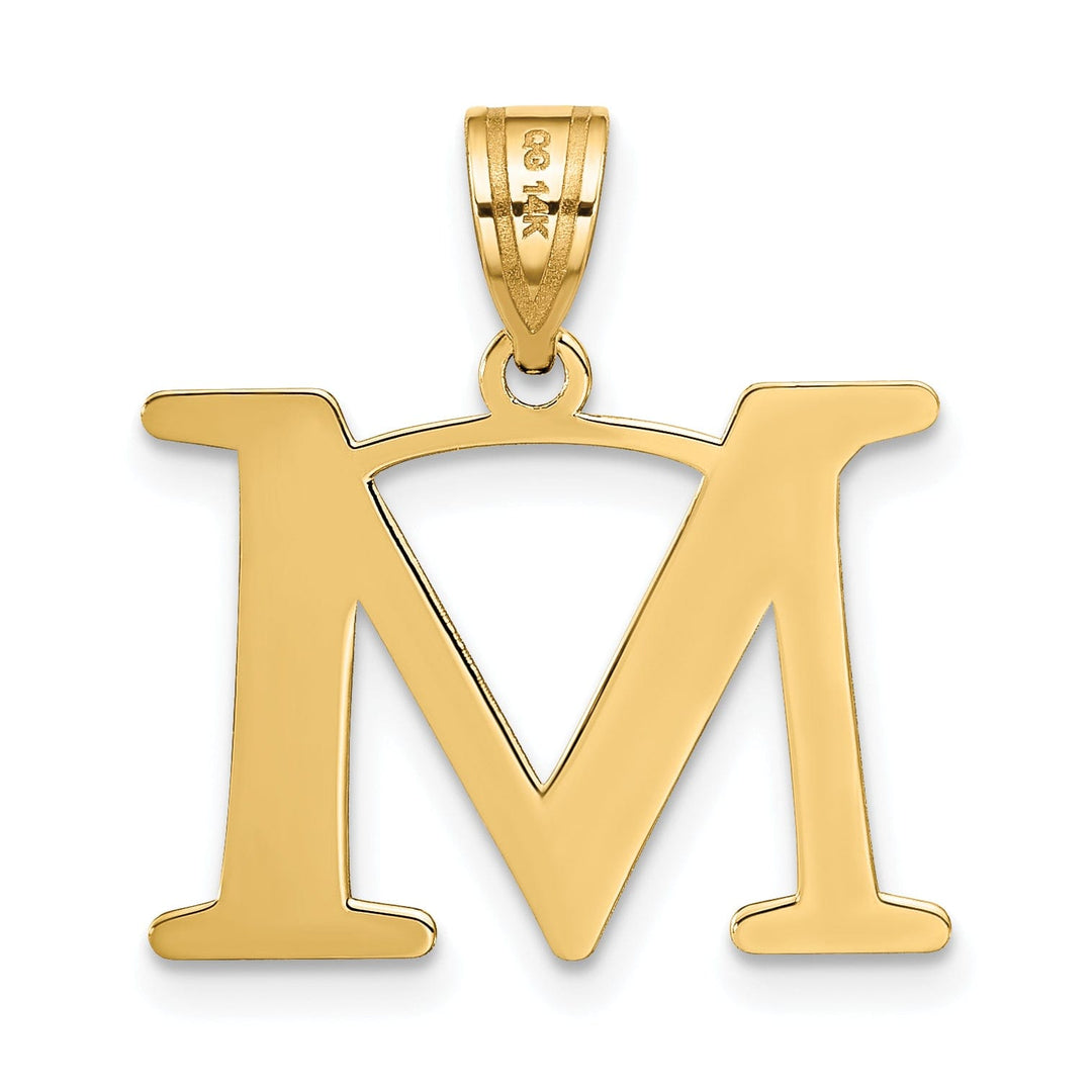 14k Yellow Gold Etched Finish Block Letter M Initial Design Pendant