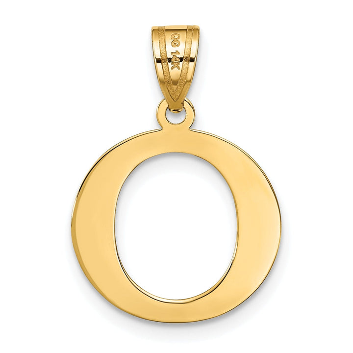 14k Yellow Gold Etched Finish Block Letter O Initial Design Pendant