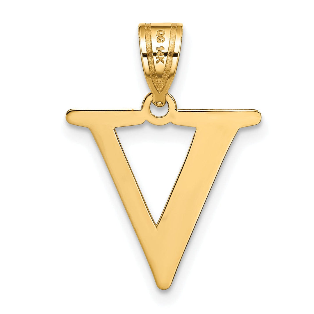 14k Yellow Gold Etched Finish Block Letter V Initial Design Pendant