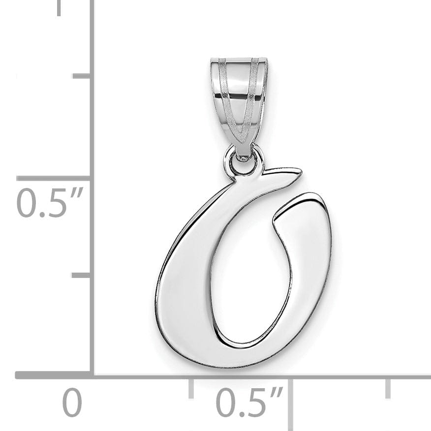 14k White Gold Script Design Letter O Initial Pendant