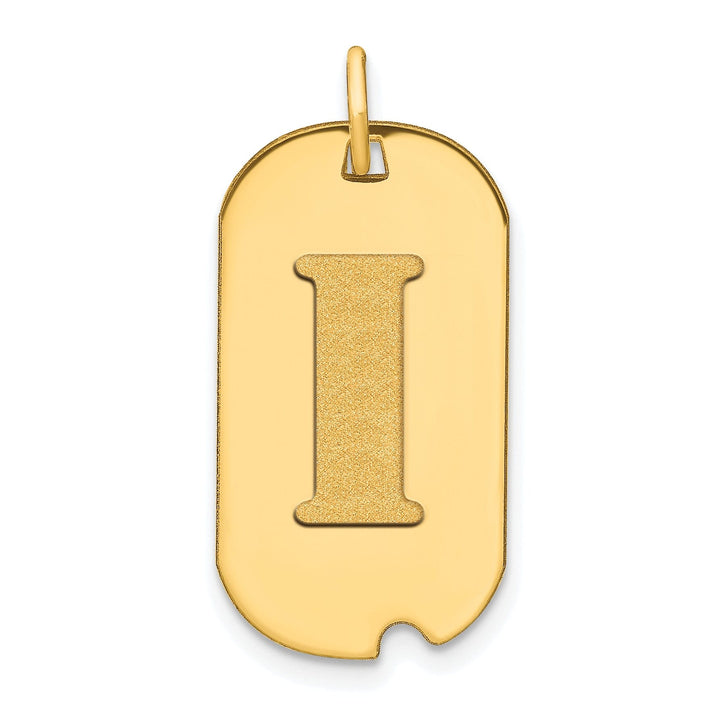 14k Yellow Gold Polished Finish Block Letter I Initial Design Dog Tag Charm Pendant