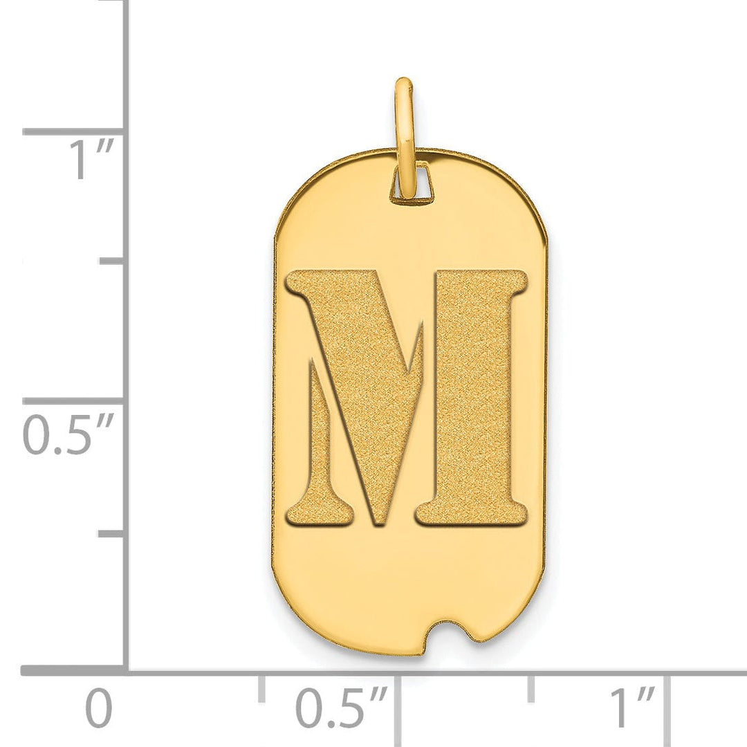 14k Yellow Gold Polished Finish Block Letter M Initial Design Dog Tag Charm Pendant