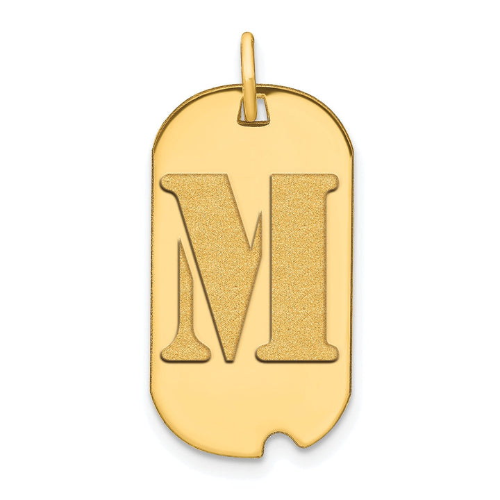 14k Yellow Gold Polished Finish Block Letter M Initial Design Dog Tag Charm Pendant