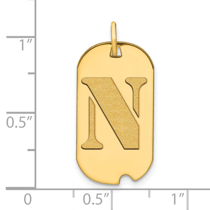 14k Yellow Gold Polished Finish Block Letter N Initial Design Dog Tag Charm Pendant