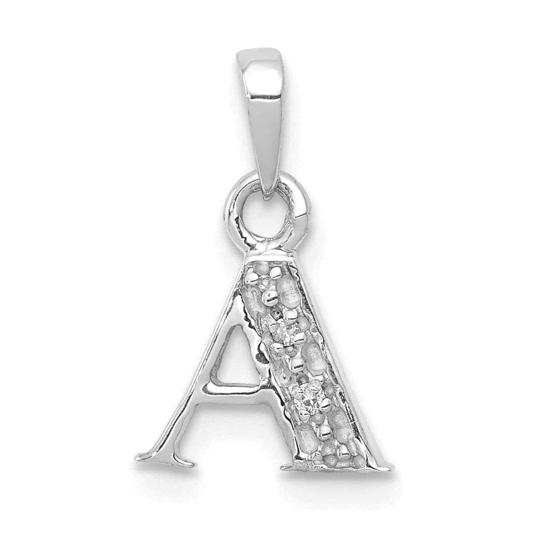 14K White Gold Small 0.01CT Diamond Letter A Initial Block Pendant