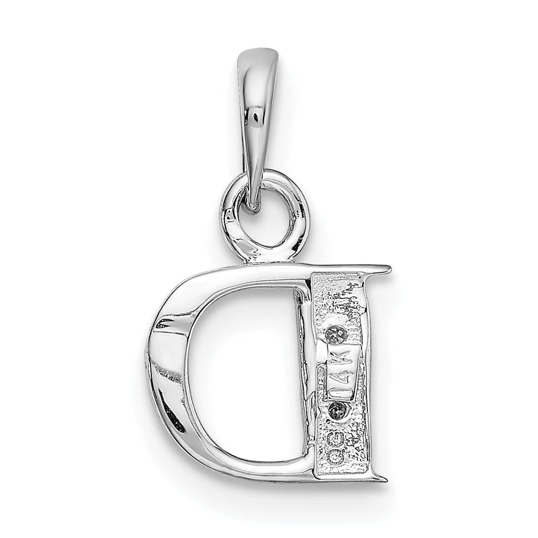 14K White Gold Small 0.01CT Diamond Letter D Initial Block Pendant