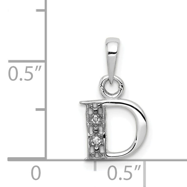 14K White Gold Small 0.01CT Diamond Letter D Initial Block Pendant