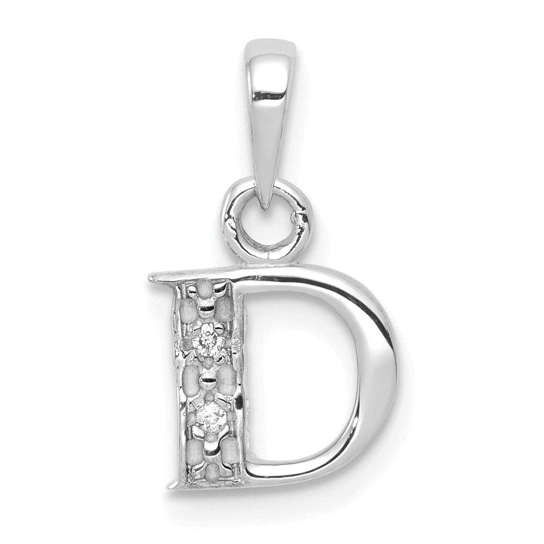 14K White Gold Small 0.01CT Diamond Letter D Initial Block Pendant