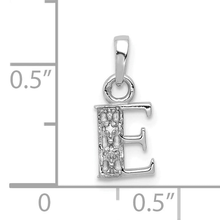 14K White Gold Small 0.01CT Diamond Letter E Initial Block Pendant