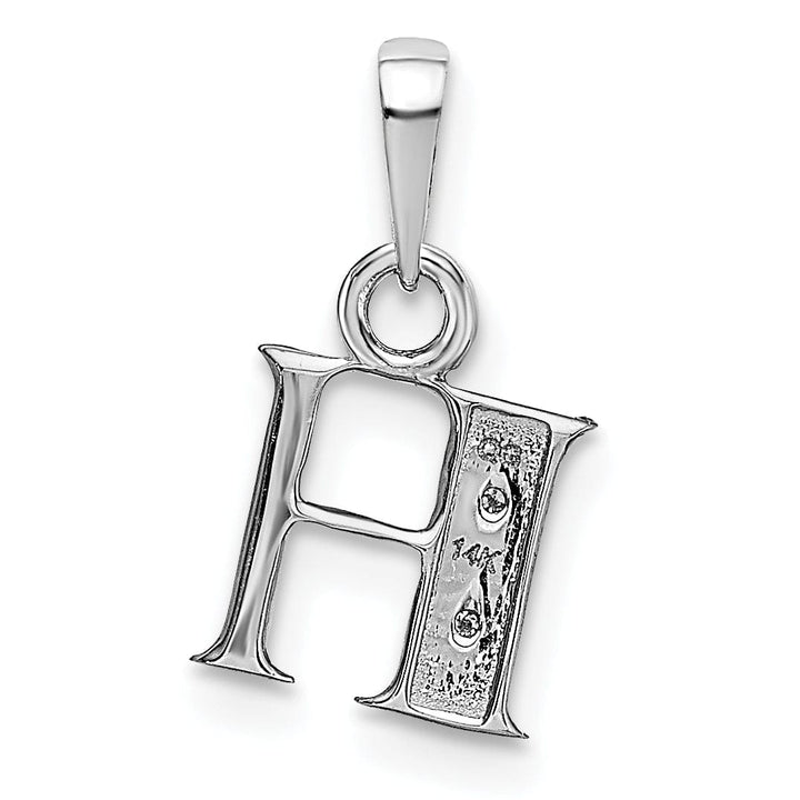 14K White Gold Small 0.01CT Diamond Letter H Initial Block Pendant