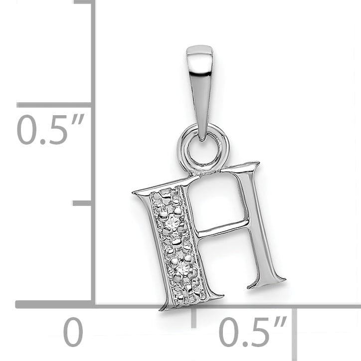 14K White Gold Small 0.01CT Diamond Letter H Initial Block Pendant