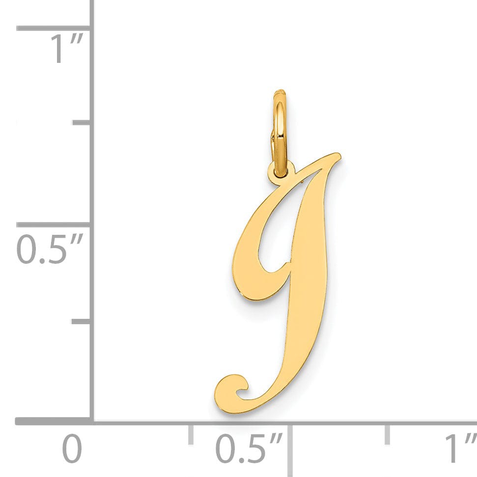 14K Yellow Gold Small Size Fancy Script Letter J Initial Pendant