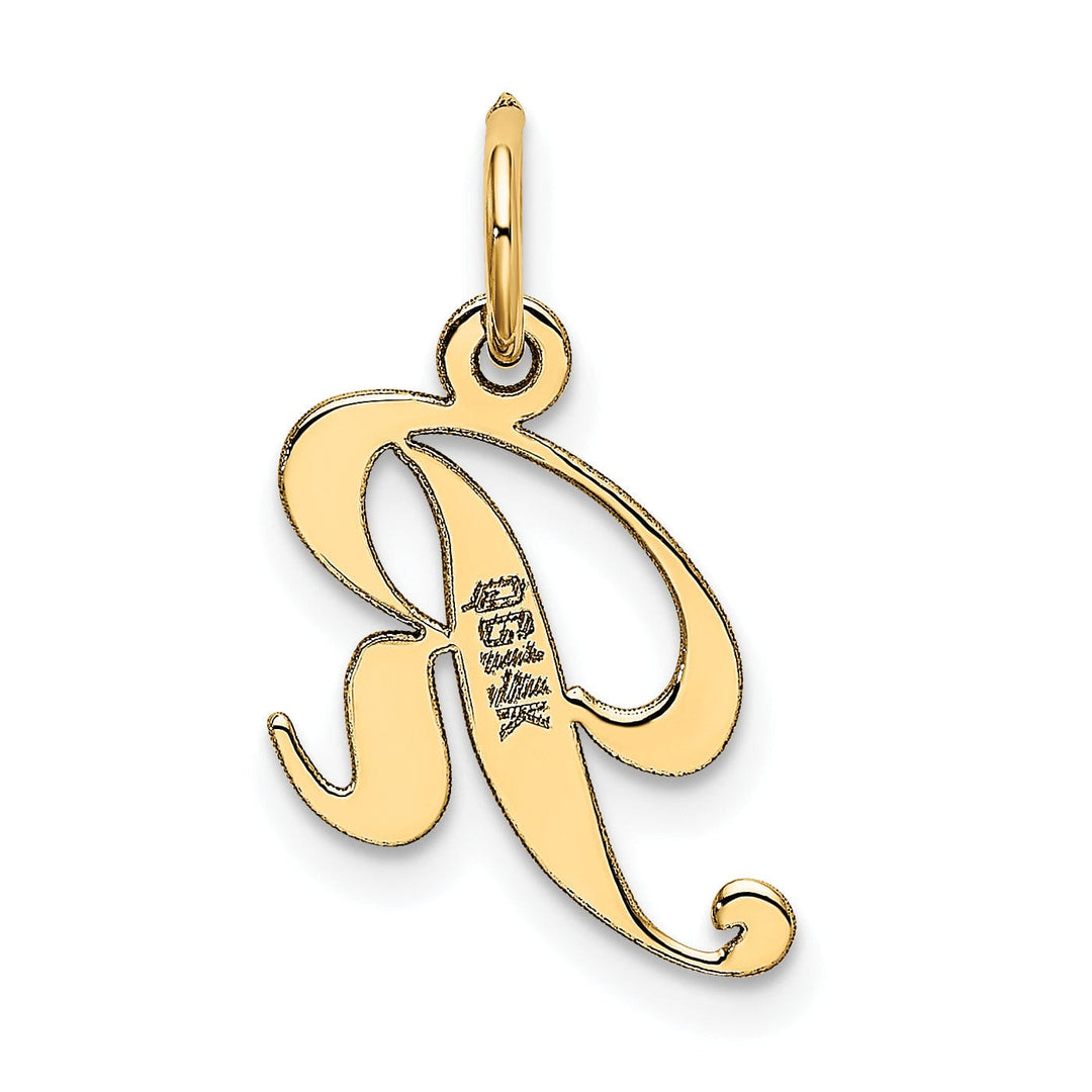 14K Yellow Gold Small Size Fancy Script Letter R Initial Pendant