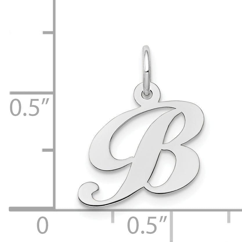 14K White Gold Small Size Fancy Script Letter B Initial Pendant