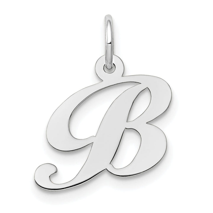 14K White Gold Small Size Fancy Script Letter B Initial Pendant