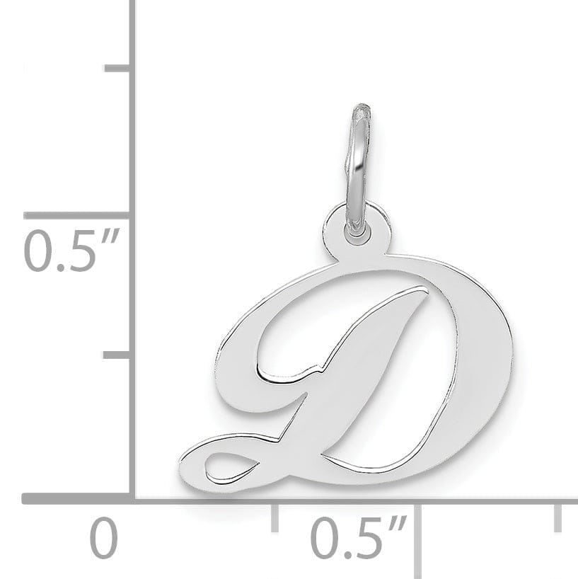 14K White Gold Small Size Fancy Script Letter D Initial Pendant