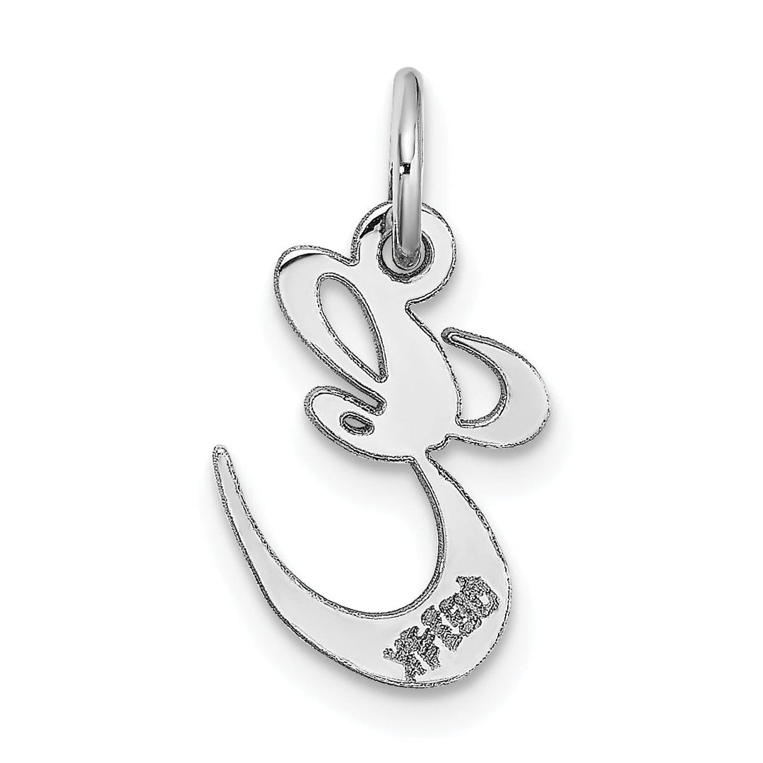 14K White Gold Small Size Fancy Script Letter E Initial Pendant